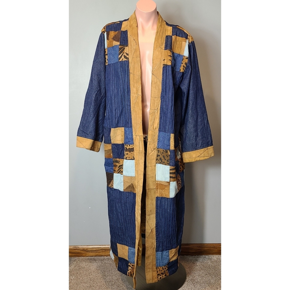 Vintage‎ 1990s Y2K Denim Faux Suede Patchwork Jean Jacket Gypsy Urban Western